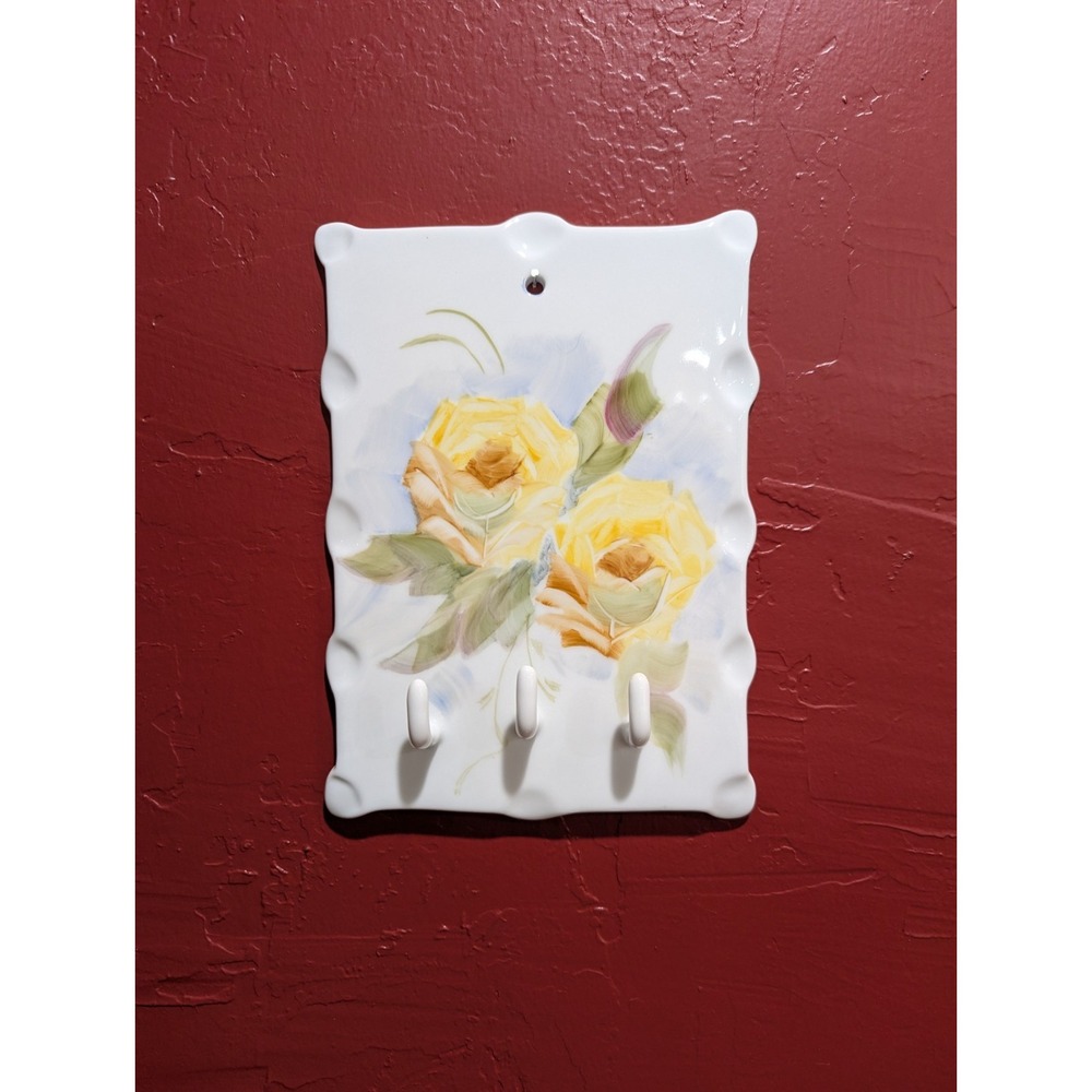 Ceramic Wall Hanging For Keys, Tea Towels, or Decorative Items Yellow Roses